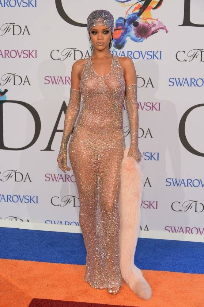 Rihanna Nude Sheer Sequin Dress Nip Slip Leaked - #2