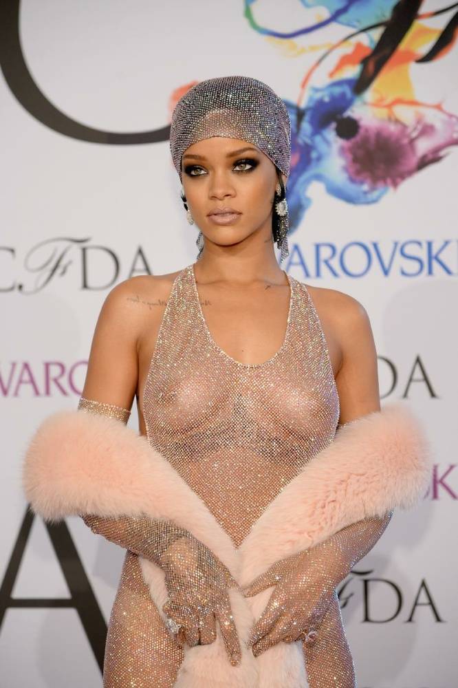 Rihanna Nude Sheer Sequin Dress Nip Slip Leaked - #15