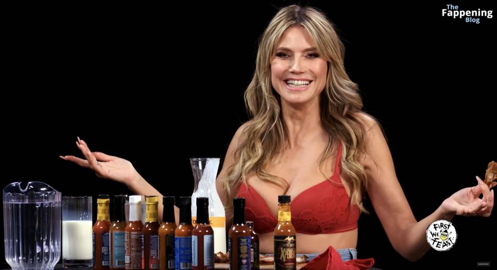 Heidi Klum Strips Down to Her Red Bra on Hot Ones (62 Pics + Video) - #18