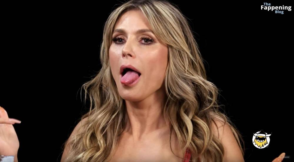 Heidi Klum Strips Down to Her Red Bra on Hot Ones (62 Pics + Video) - #22