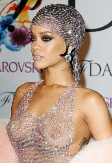 Rihanna Nude Sheer Sequin Dress Nip Slip Leaked - #main